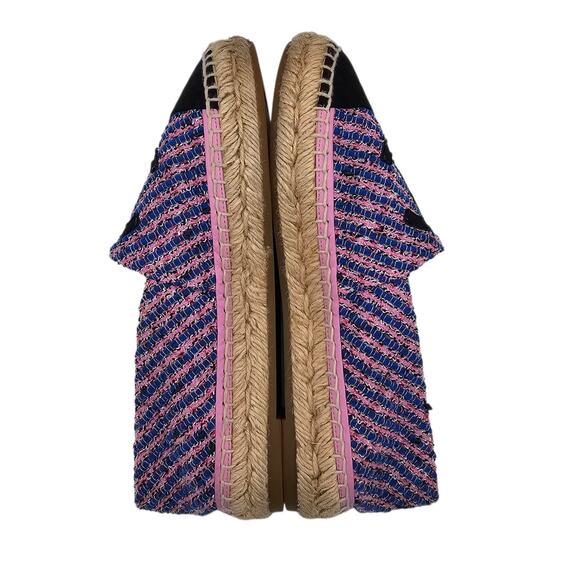 Chanel 23P CC Tweed Blue Pink Black Espadrille Cap Toe Slip On Size 38 US 7 7.5 - Picture 7 of 10